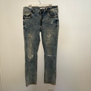 Refinery Republic Distressed DenimBlue Jeans Acid Washed Mens 36x32 Straight Leg